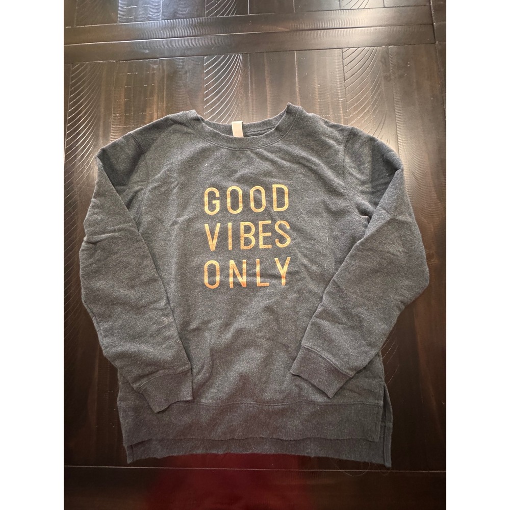 Green Tea Womens Good Vibes Only Sweatshirt Gray Metallic Graphic Size M
